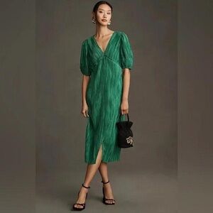 NWT Anthropologie pleated Green Midi Dress